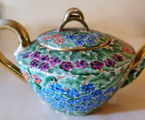 Arts and Crafts Italian Hand Painted Glazed Ceramic Teapot