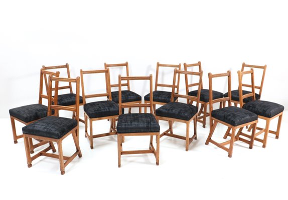 Arts & Crafts Chairs in Oak by Hendrik Petrus for the University of Leiden, Set of 12-MY-1229133