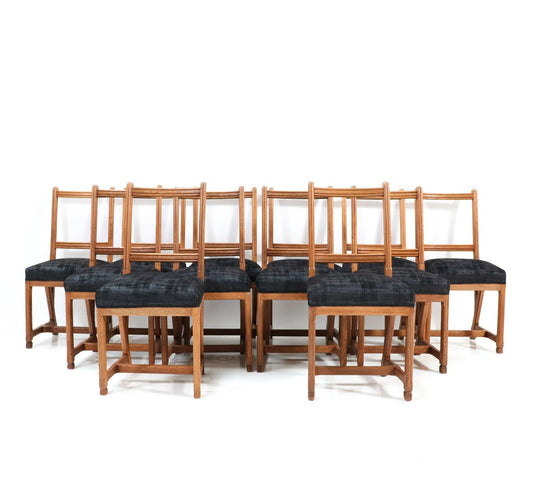 Arts & Crafts Chairs in Oak by Hendrik Petrus for the University of Leiden, Set of 12