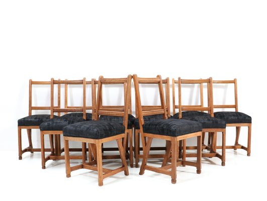 Arts & Crafts Chairs in Oak by Hendrik Petrus for the University of Leiden, Set of 12-MY-1229133