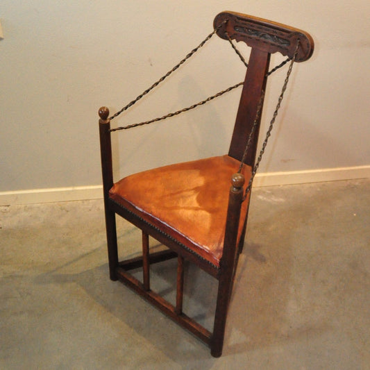 Arts & Crafts Corner Chair with Leather Turned Straps