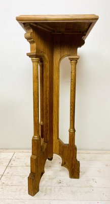 Arts & Crafts Gothic Revival Pedestal in Oak, 1920s-WZZ-1448660