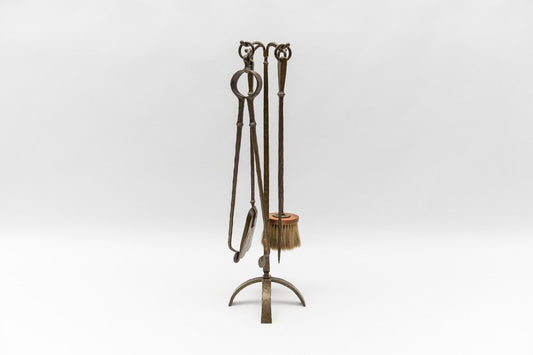 Arts & Crafts Hand-Forged Iron Fire Utensils on Matching Stand, 1960s, Set of 5