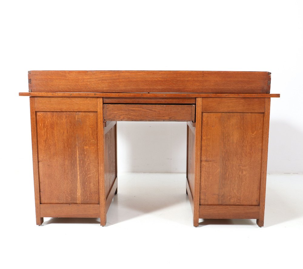 Arts & Crafts Pedestal Desk in Oak by Alexander J. Kropholler, 1890s