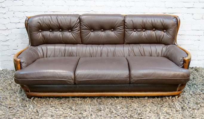 Arts & Crafts Style Leather Sofa, 1950s-QFD-1017284