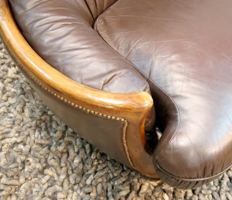 Arts & Crafts Style Leather Sofa, 1950s-QFD-1017284