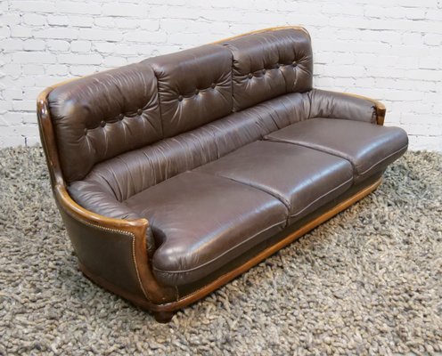 Arts & Crafts Style Leather Sofa, 1950s-QFD-1017284