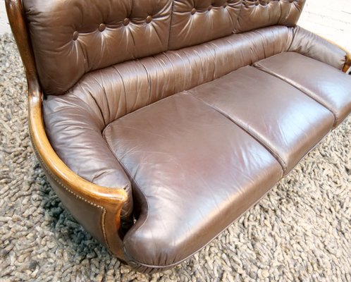 Arts & Crafts Style Leather Sofa, 1950s-QFD-1017284