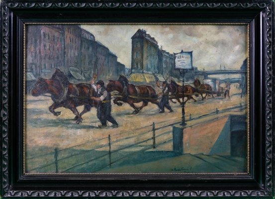 Artur Podolini-Volkmann, Street Scene from Paris, 1920s, Oil on Board-QOR-2017354