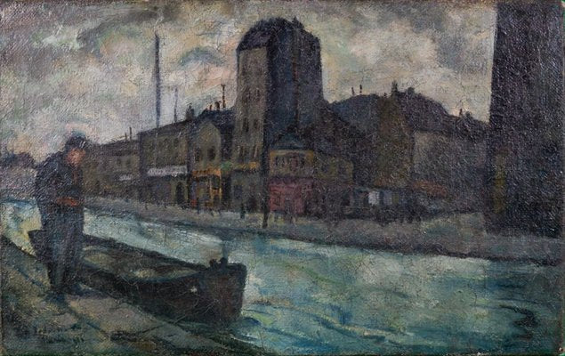 Artúr Podolini-Volkmann, Street Scene with the Seine in Paris, 1911, 1890s, Oil on Canvas-QOR-2017424