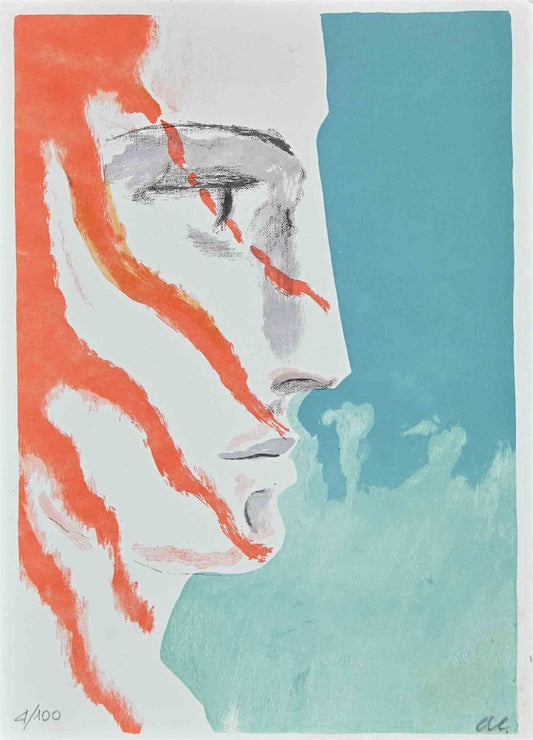 Arturo Carmassi, Red Hair Profile, Lithograph, 1973