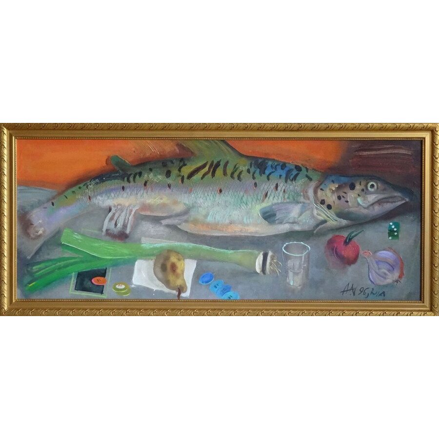 Arturs Nikitins, Still Life with Fish, 1996, Oil on Cardboard