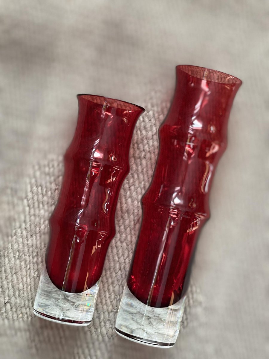 Åseda Red Glass Vases by Bo Borgström, 1970s, Set of 2