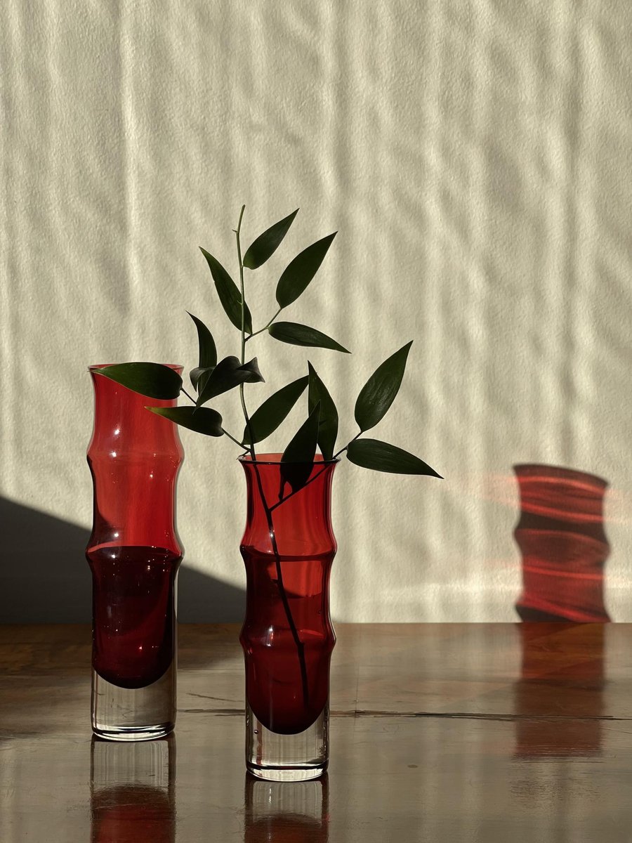 Åseda Red Glass Vases by Bo Borgström, 1970s, Set of 2