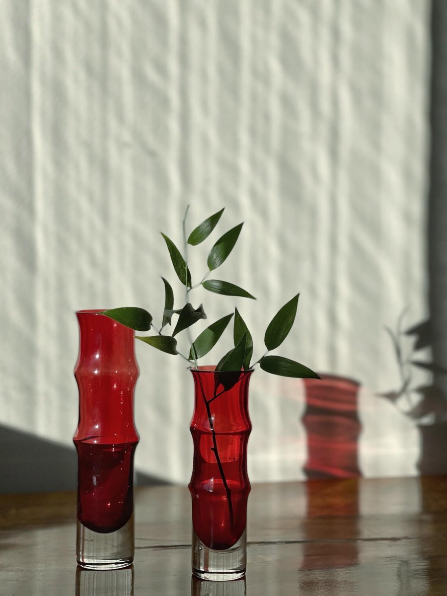 Åseda Red Glass Vases by Bo Borgström, 1970s, Set of 2