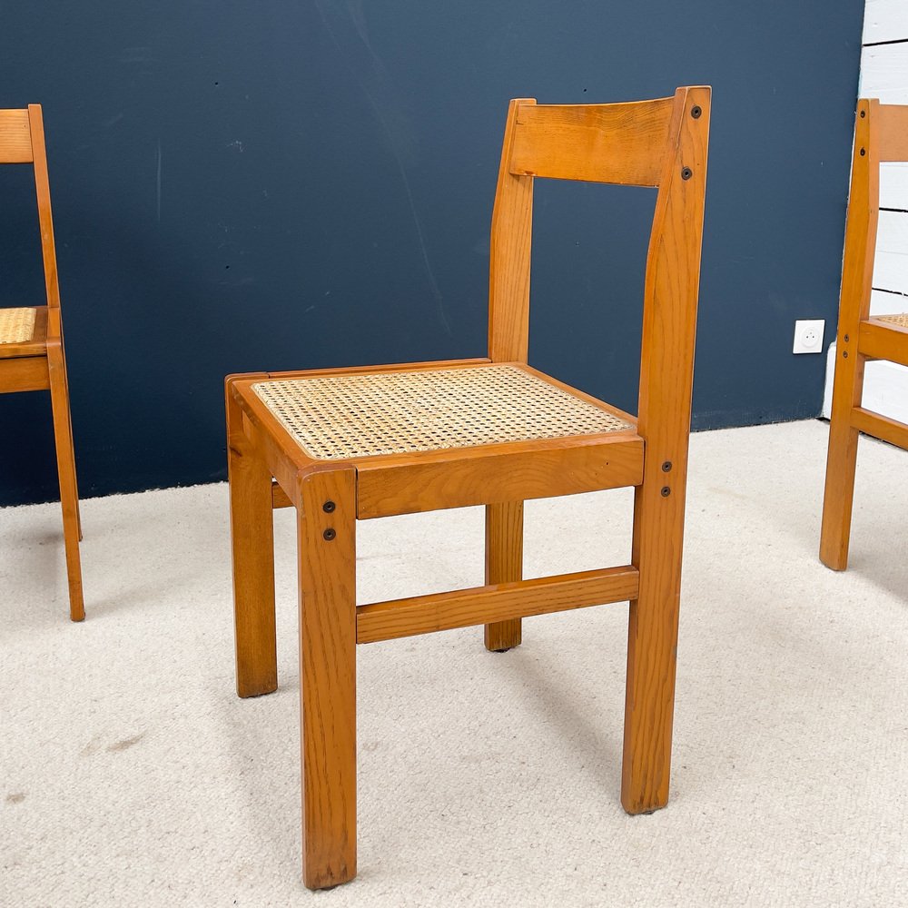 Ash and Cane Chairs, 1950, Set of 4