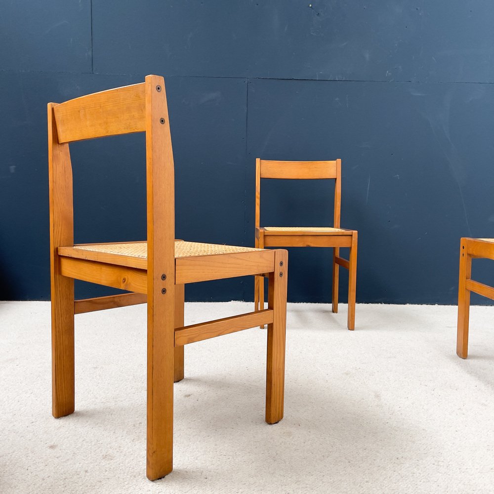 Ash and Cane Chairs, 1950, Set of 4