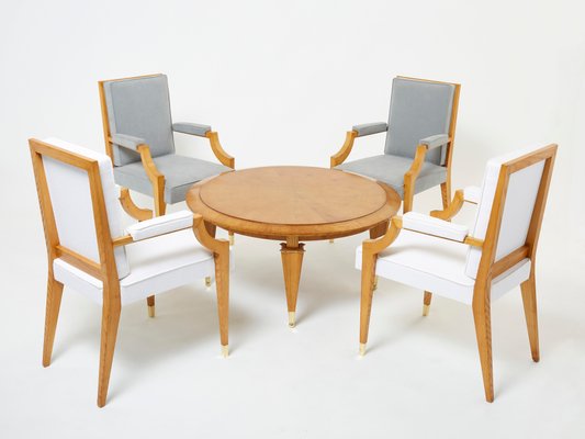 Ash Wood Armchairs and Coffee Table by André Arbus, 1940s, Set of 5-YJA-1362250