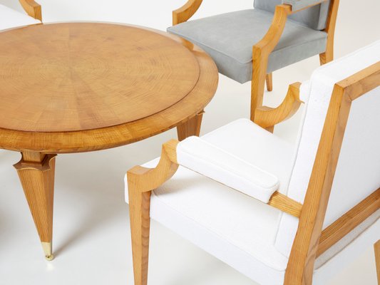 Ash Wood Armchairs and Coffee Table by André Arbus, 1940s, Set of 5-YJA-1362250