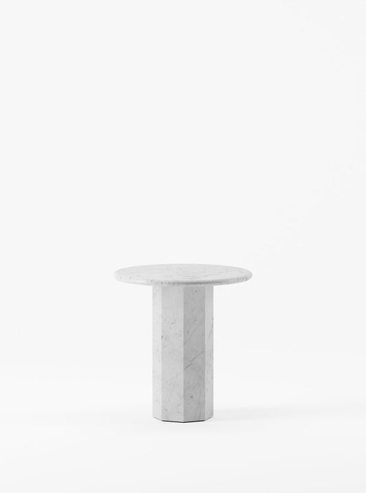 Ashby Side Table Handcrafted in Honed Bianco Carrara by Kevin Frankental for Lemon