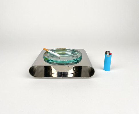 Ashtray in Steel and Green Glass from Sena Cristal, Italy, 1970s-LYQ-1288545