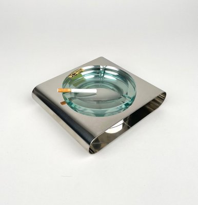 Ashtray in Steel and Green Glass from Sena Cristal, Italy, 1970s-LYQ-1288545