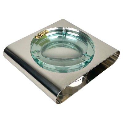 Ashtray in Steel and Green Glass from Sena Cristal, Italy, 1970s-LYQ-1288545