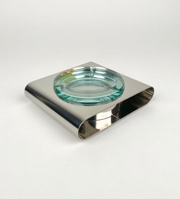 Ashtray in Steel and Green Glass from Sena Cristal, Italy, 1970s-LYQ-1288545