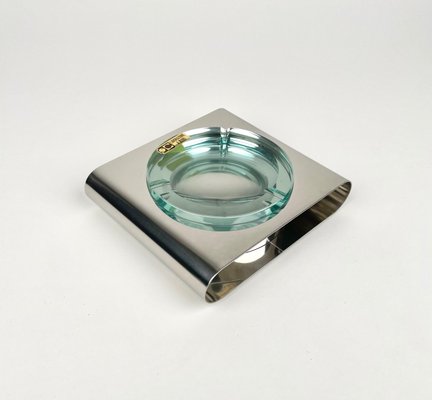 Ashtray in Steel and Green Glass from Sena Cristal, Italy, 1970s-LYQ-1288545