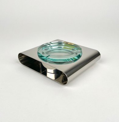 Ashtray in Steel and Green Glass from Sena Cristal, Italy, 1970s-LYQ-1288545