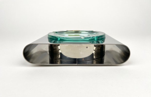 Ashtray in Steel and Green Glass from Sena Cristal, Italy, 1970s-LYQ-1288545