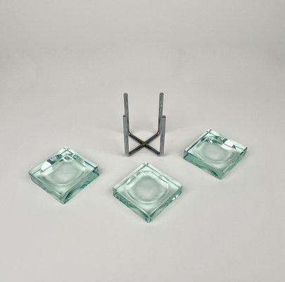 Ashtrays in Glass & Steel with Stand by Gallotti & Radice, Italy, 1970s, Set of 4-LYQ-1267691