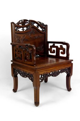 Asian Armchairs with Bats and Cranes, 1880s, Set of 4-XNH-1816672