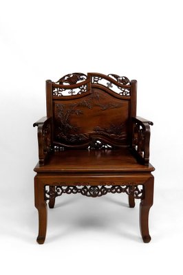 Asian Armchairs with Bats and Cranes, 1880s, Set of 4-XNH-1816672