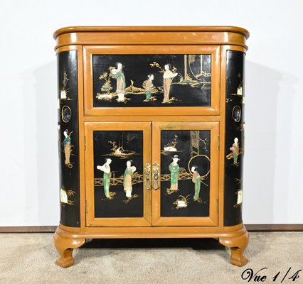 Asian Cabinet with Lacquered Wooden Liqueurs, China, 1950s-RVK-1823804