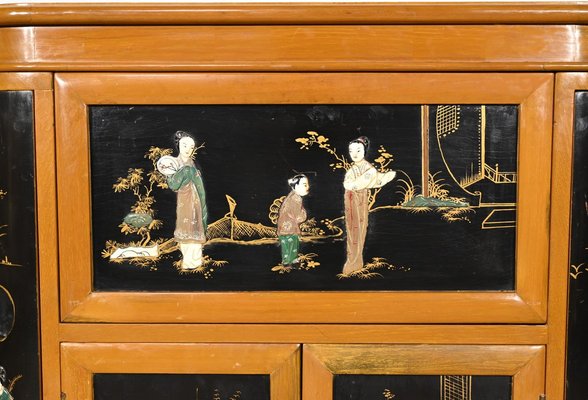 Asian Cabinet with Lacquered Wooden Liqueurs, China, 1950s-RVK-1823804