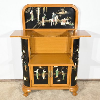 Asian Cabinet with Lacquered Wooden Liqueurs, China, 1950s-RVK-1823804