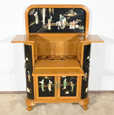 Asian Cabinet with Lacquered Wooden Liqueurs, China, 1950s-RVK-1823804