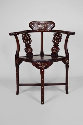 Asian Carved Inlaid Wood Armchairs, Early 20th Century, Set of 4-XNH-895788