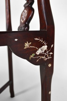 Asian Carved Inlaid Wood Armchairs, Early 20th Century, Set of 4-XNH-895788