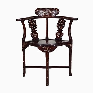 Asian Carved Inlaid Wood Armchairs, Early 20th Century, Set of 4-XNH-895788