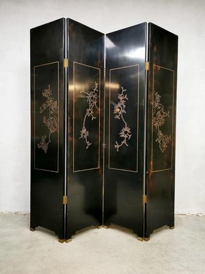 Asian Lacquered Room Divider Depicting Crane Birds-BW-1281408