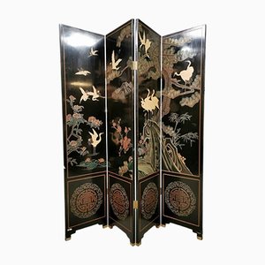 Asian Lacquered Room Divider Depicting Crane Birds-BW-1281408