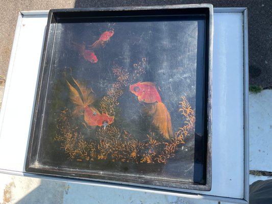 Asian Lacquered Tray With Orange Fish Pattern, Vietnam-UR-1323192