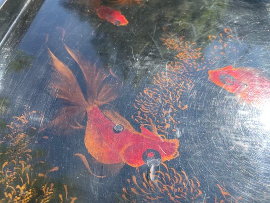 Asian Lacquered Tray With Orange Fish Pattern, Vietnam-UR-1323192