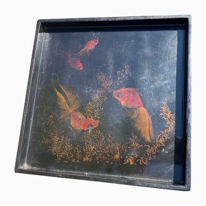 Asian Lacquered Tray With Orange Fish Pattern, Vietnam-UR-1323192