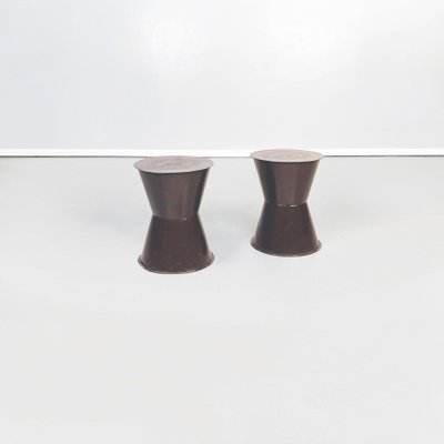 Asian Modern Table and Stools in Brown Metal with Decoration, 1990s, Set of 3-GDD-1363622