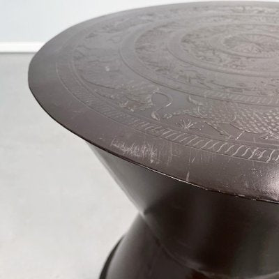 Asian Modern Table and Stools in Brown Metal with Decoration, 1990s, Set of 3-GDD-1363622