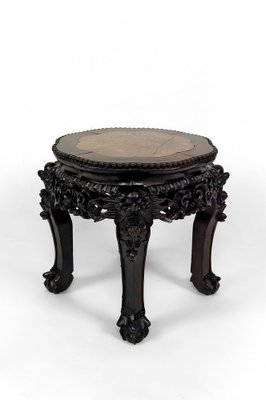 Asian Side Table in Wood Carved and Marble Top, 1880s-XNH-1804475