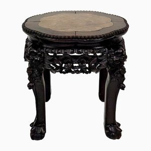 Asian Side Table in Wood Carved and Marble Top, 1880s-XNH-1804475